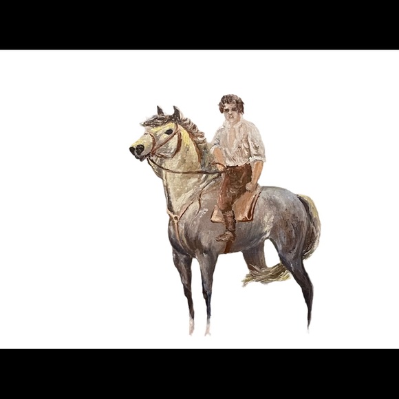 Vintage Polish unsigned oil painting Boy on a horse framed on board - Picture 3 of 7